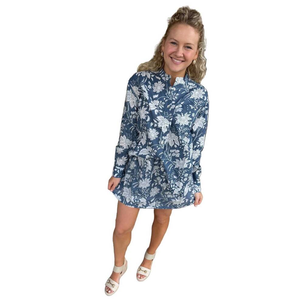NEW MOLLY BRACKEN printed long sleeve shirt in blue